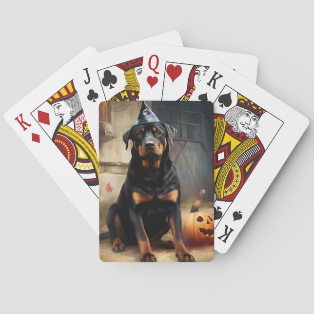 Rottweiler Pumpkins Halloween Scary  Poker Cards (Back)