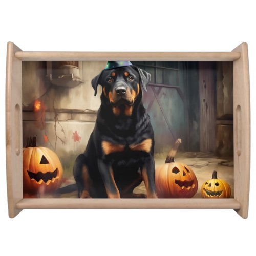 Rottweiler Pumpkins Halloween Scary  Serving Tray