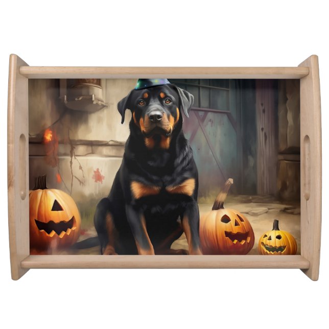 Rottweiler Pumpkins Halloween Scary  Serving Tray (Front)