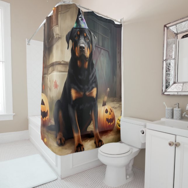 Rottweiler Pumpkins Halloween Scary  Shower Curtain (In Situ)