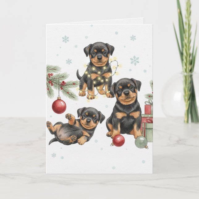 Rottweiler Puppies Christmas Card (Front)