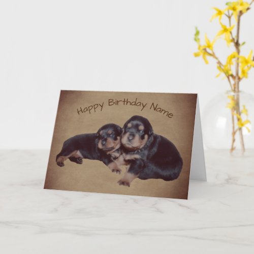 Rottweiler Puppies Personalized Birthday Card