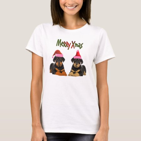 Rottweiler Puppies Santa Hat T- Shirt