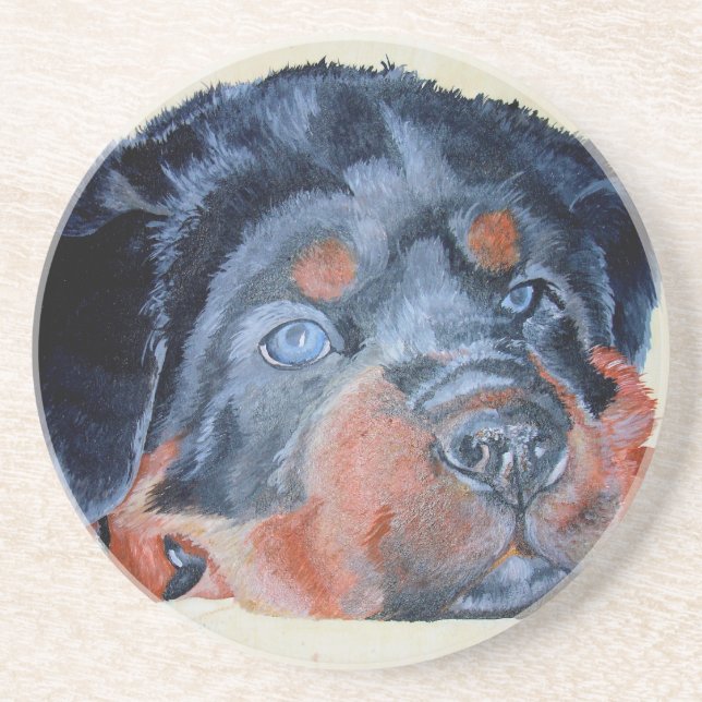 Rottweiler Puppy Artistic Pet Portrait Drink Coaster (Front)
