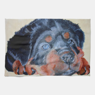 Rottweiler Puppy Artistic Pet Portrait Kitchen Towel
