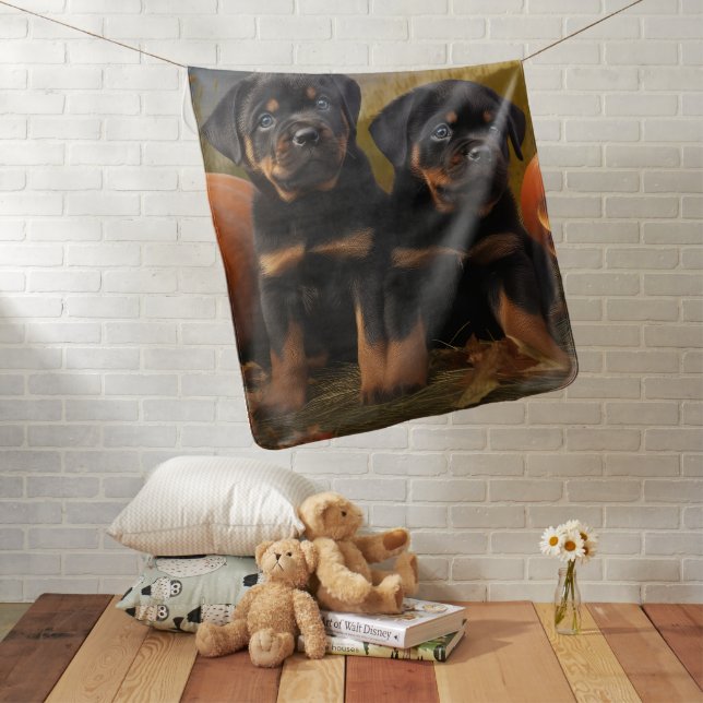 Rottweiler Puppy Autumn Delight Pumpkin Baby Blanket (In Situ)