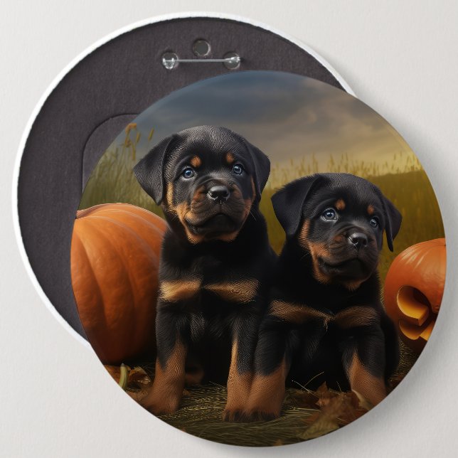 Rottweiler Puppy Autumn Delight Pumpkin Button (Front & Back)
