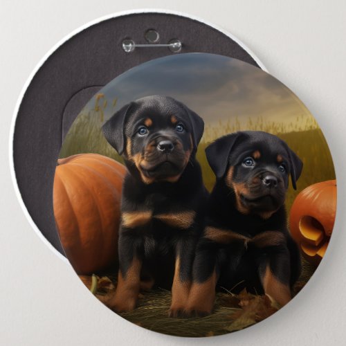 Rottweiler Puppy Autumn Delight Pumpkin Button