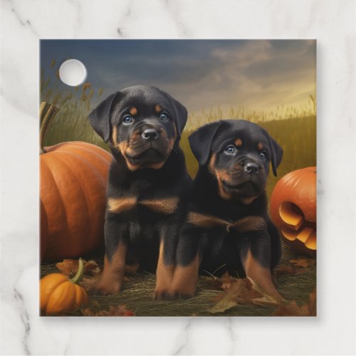 Rottweiler Puppy Autumn Delight Pumpkin Favor Tags