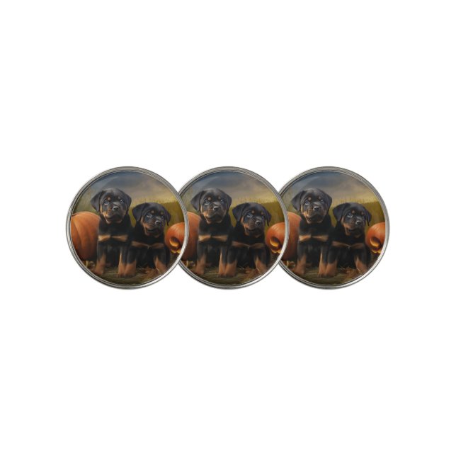Rottweiler Puppy Autumn Delight Pumpkin Golf Ball Marker (3 Up)