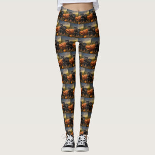 Rottweiler Puppy Autumn Delight Pumpkin Leggings