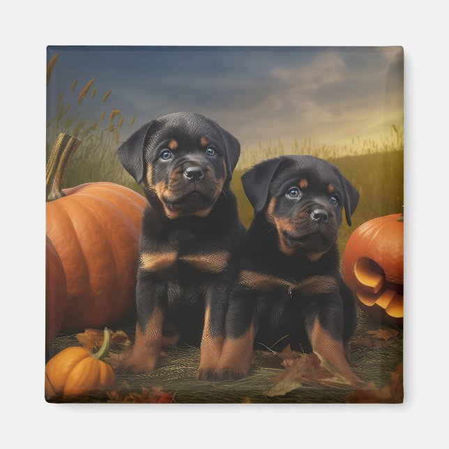 Rottweiler Puppy Autumn Delight Pumpkin Magnet (Front)