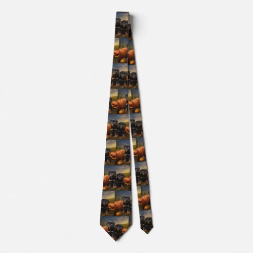 Rottweiler Puppy Autumn Delight Pumpkin Neck Tie