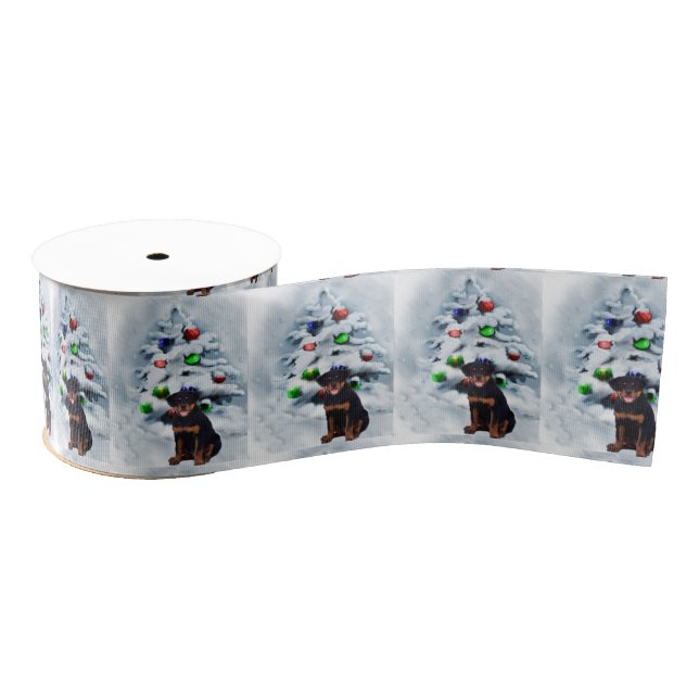 Rottweiler Puppy Christmas Grosgrain Ribbon (Spool)