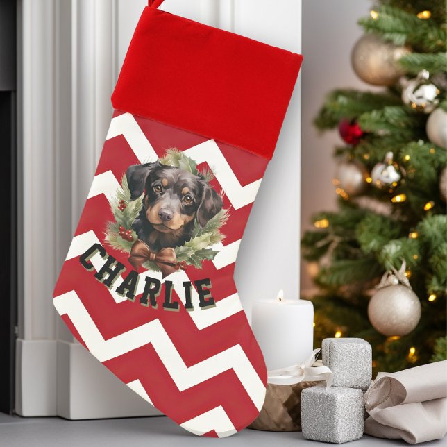 Rottweiler puppy christmas wreath with custom name christmas stocking (Creator Uploaded)
