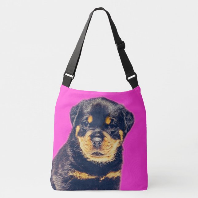 Rottweiler Puppy- Customizable Crossbody Bag (Front)