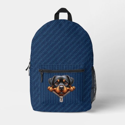 Rottweiler Puppy Denim Cloth Printed Backpack