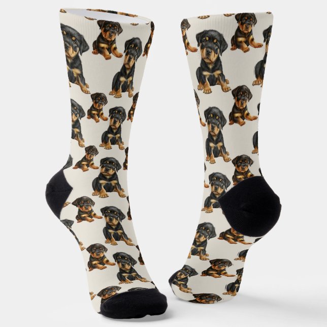 Rottweiler Puppy Dog Pattern Socks (Angled)