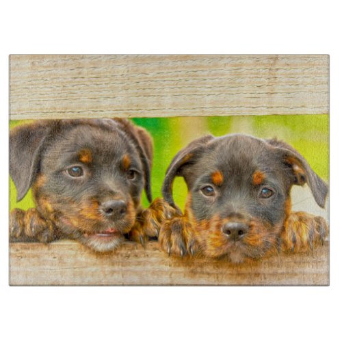 Rottweiler Puppy Dog Water Color Oil Paint Art Cutting Board