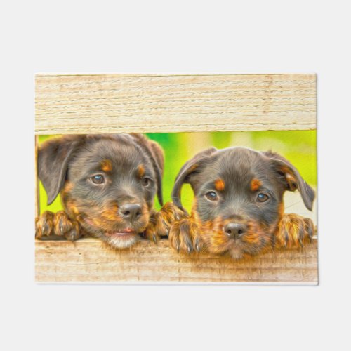 Rottweiler Puppy Dog Water Color Oil Paint Art Doormat