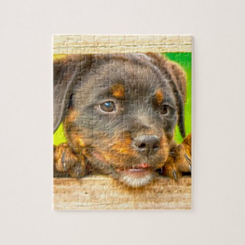 Rottweiler Puppy Dog Water Color Oil Paint Art Jigsaw Puzzle
