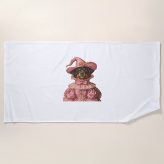 Rottweiler Puppy Dressed as a Pink Witch – Cute Ha Beach Towel