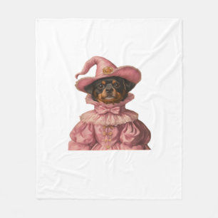 Rottweiler Puppy Dressed as a Pink Witch – Cute Ha Fleece Blanket