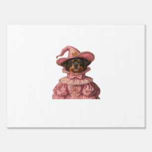Rottweiler Puppy Dressed as a Pink Witch � Cute Ha Sign