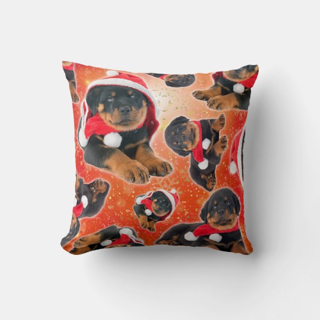 Rottweiler Puppy Funny Christmas Throw Pillow (Front)