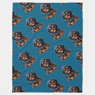 Rottweiler Puppy in Hooded Sweatshirt  Fleece Blanket
