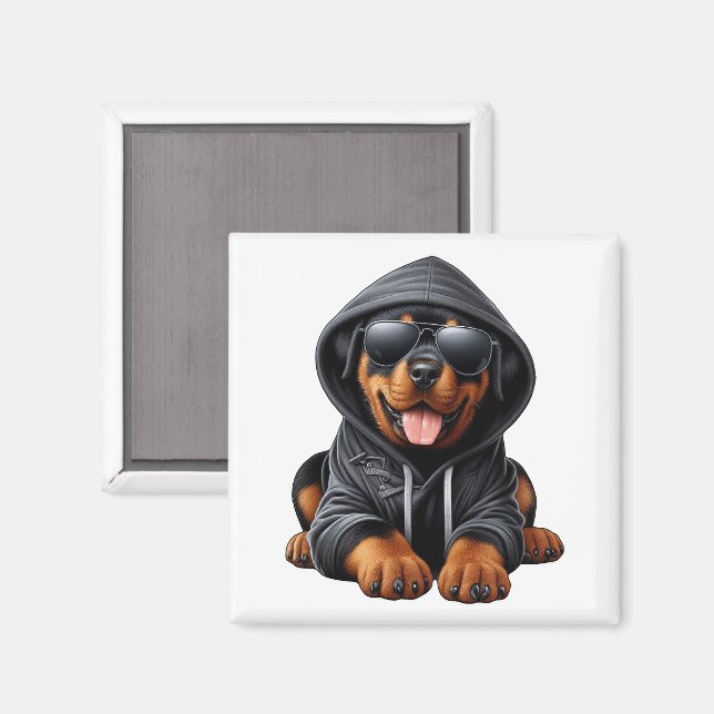 Rottweiler Puppy in Hooded Sweatshirt  Magnet (Front/Back)