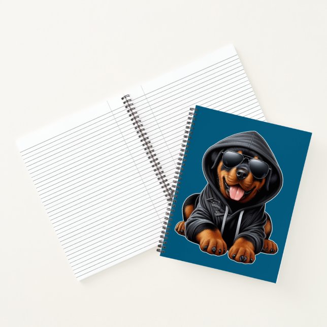 Rottweiler Puppy in Hooded Sweatshirt  Notebook (Inside)