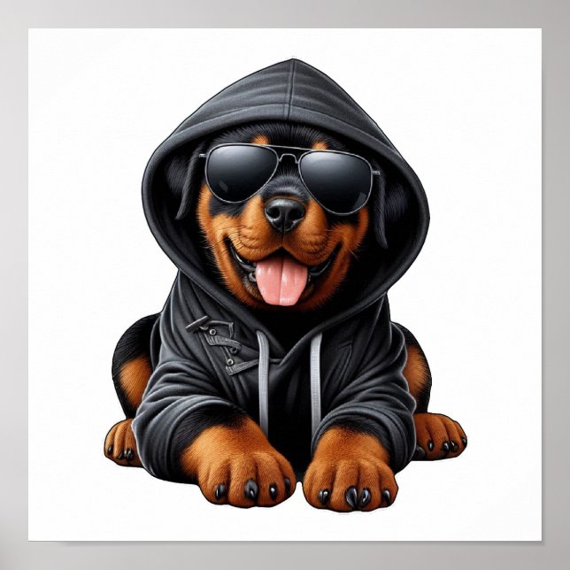 Rottweiler Puppy in Hooded Sweatshirt  Poster (Front)