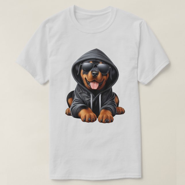 Rottweiler Puppy in Hooded Sweatshirt T-Shirt (Design Front)