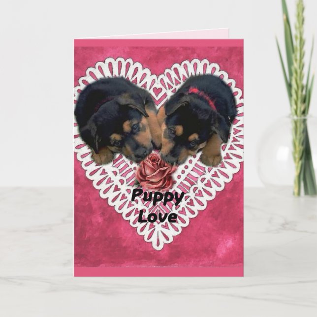 Rottweiler Puppy Love Valentines Holiday Card (Front)