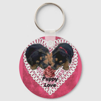 Rottweiler Puppy Love Valentines Keychain