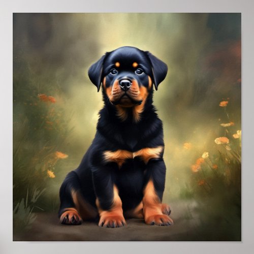Rottweiler puppy painting poster