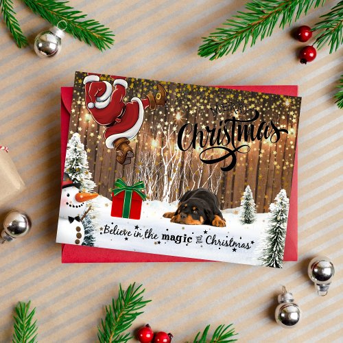 Rottweiler Puppy Santa Gift Christmas  Holiday Postcard