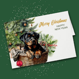 Rottweiler Puppy Wicker Basket Christmas Tree Cards