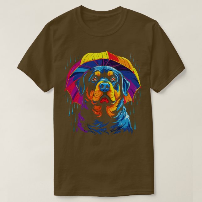 Rottweiler Rainy Day With Umbrella T-Shirt (Design Front)