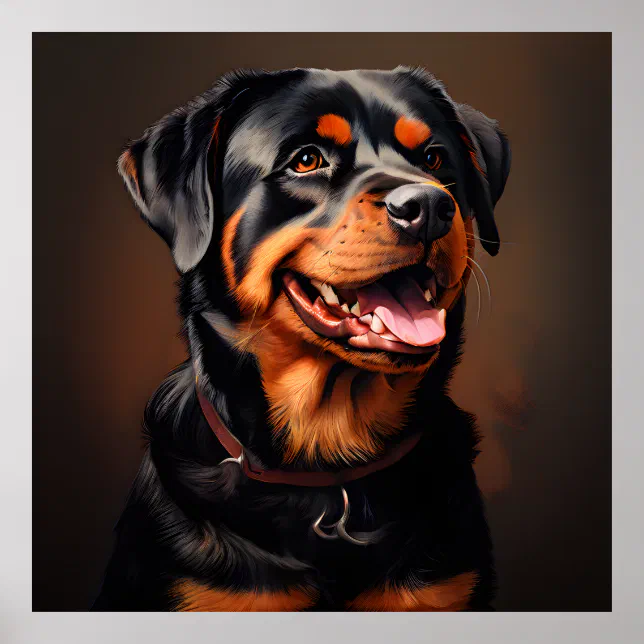 Realistic Rottweiler Rottweiler Realism Art Portrait Poster | Zazzle
