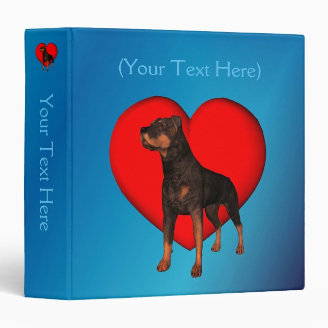 Rottweiler Red Heart Animal Personalized 3 Ring Binder (Front/Spine)