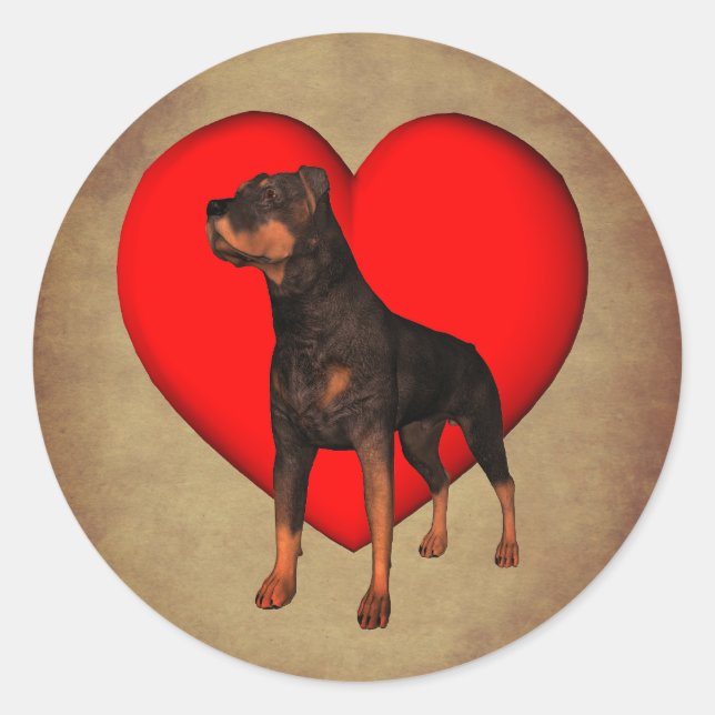 Rottweiler Red Heart Dog Classic Round Sticker (Front)