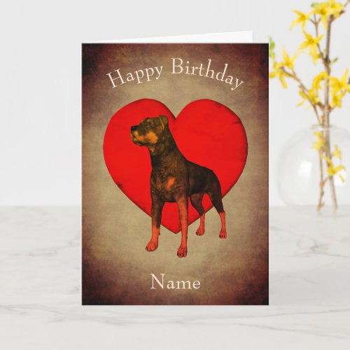 Rottweiler Red Heart Dog Personalized Birthday  Card