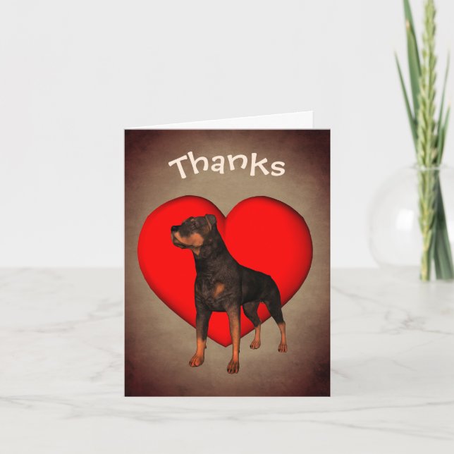 Rottweiler Red Heart Dog Thank You Card (Front)