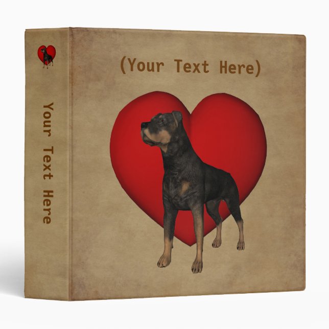Rottweiler Red Heart Personalized Binder (Front/Spine)