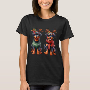 Rottweiler Reindeer Santa Hat Xmas Lights Christma T-Shirt