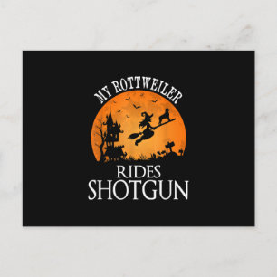 Rottweiler Rides Shotgun Dog Lover Halloween Party Announcement Postcard