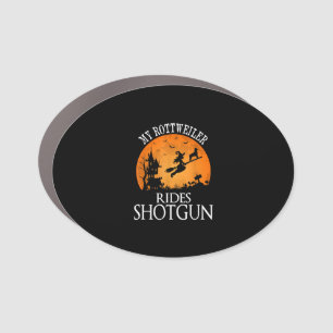 Rottweiler Rides Shotgun Dog Lover Halloween Party Car Magnet