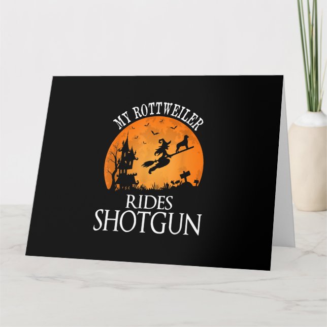 Rottweiler Rides Shotgun Dog Lover Halloween Party Card (Front)